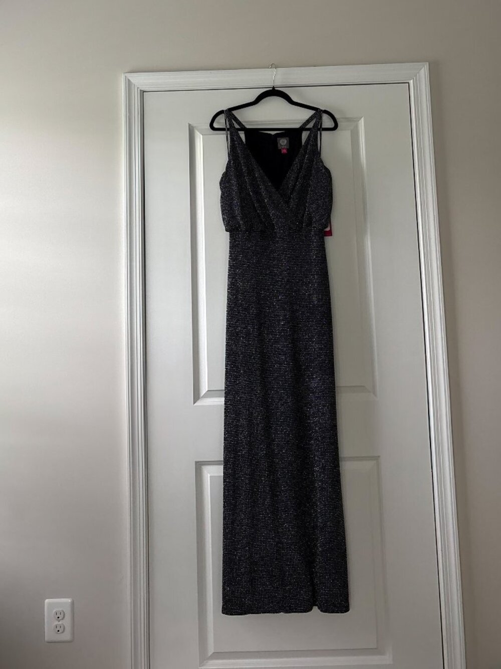 NWT Vince Camuto Metallic Knit Evening Gown Black Silver Blouson Maxi Dress 8